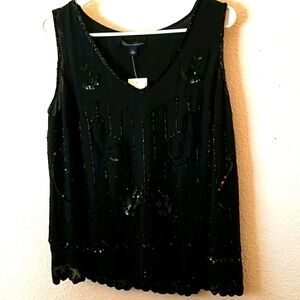 Banana Republic Black Sequin & Beaded Boho Tank